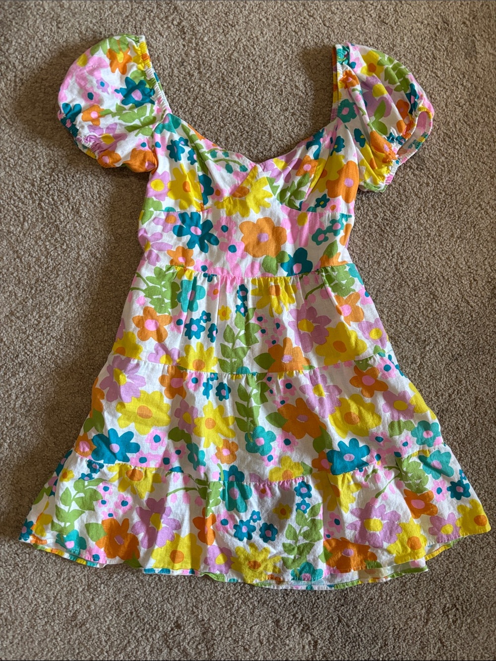 Show Me Your Mumu Floral Puff Sleeve Tiered Mini Dress Pink Multicolor- SMALL